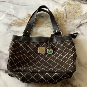 Dooney & Bourke Brown Quilted Shoulder Bag with Gold Stitching